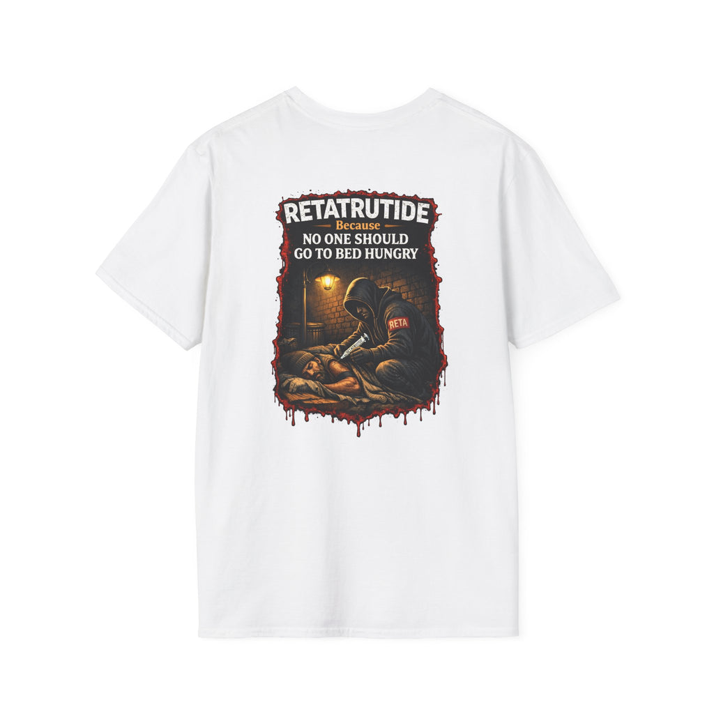 T-Shirt — Retro Hunger Relief Graphic Tee: "Retatrutide — No One Should Go to Bed Hungry"