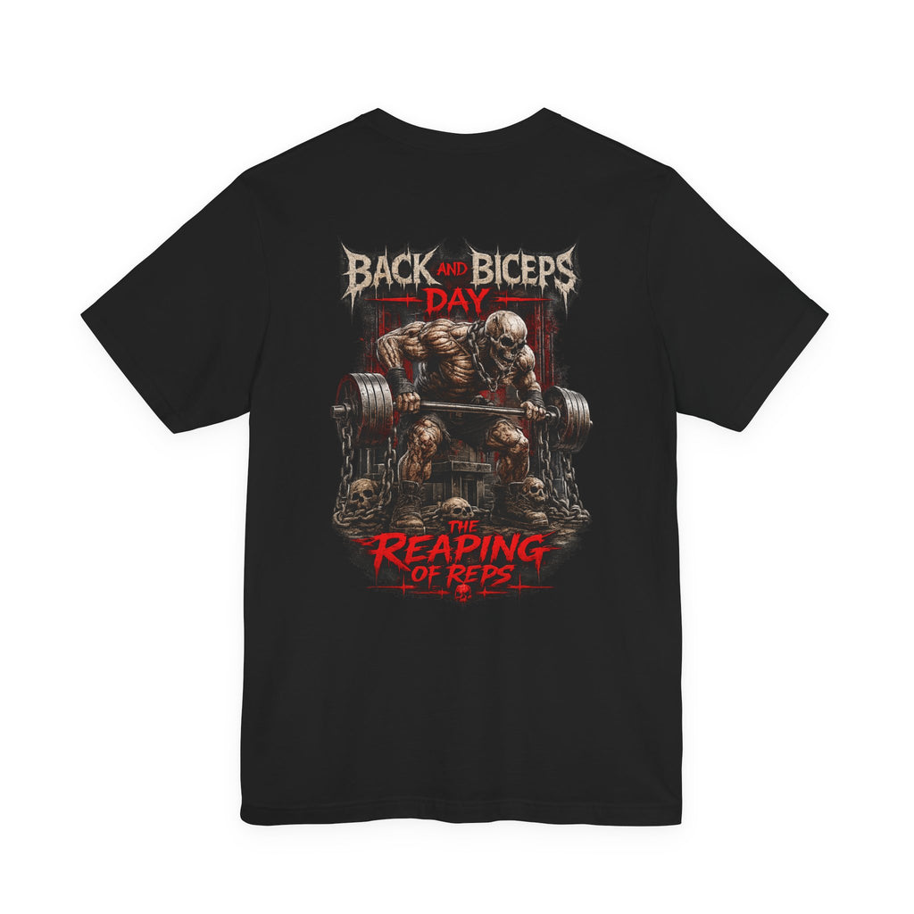 Back and Biceps Day Gym Tee — "The Reaping of Reps" Workout T-Shirt