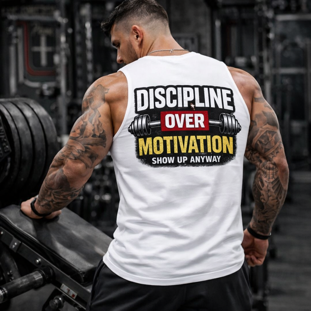 Discipline Over Motivation Tank Top — Gym Workout Fitness Muscle Tee