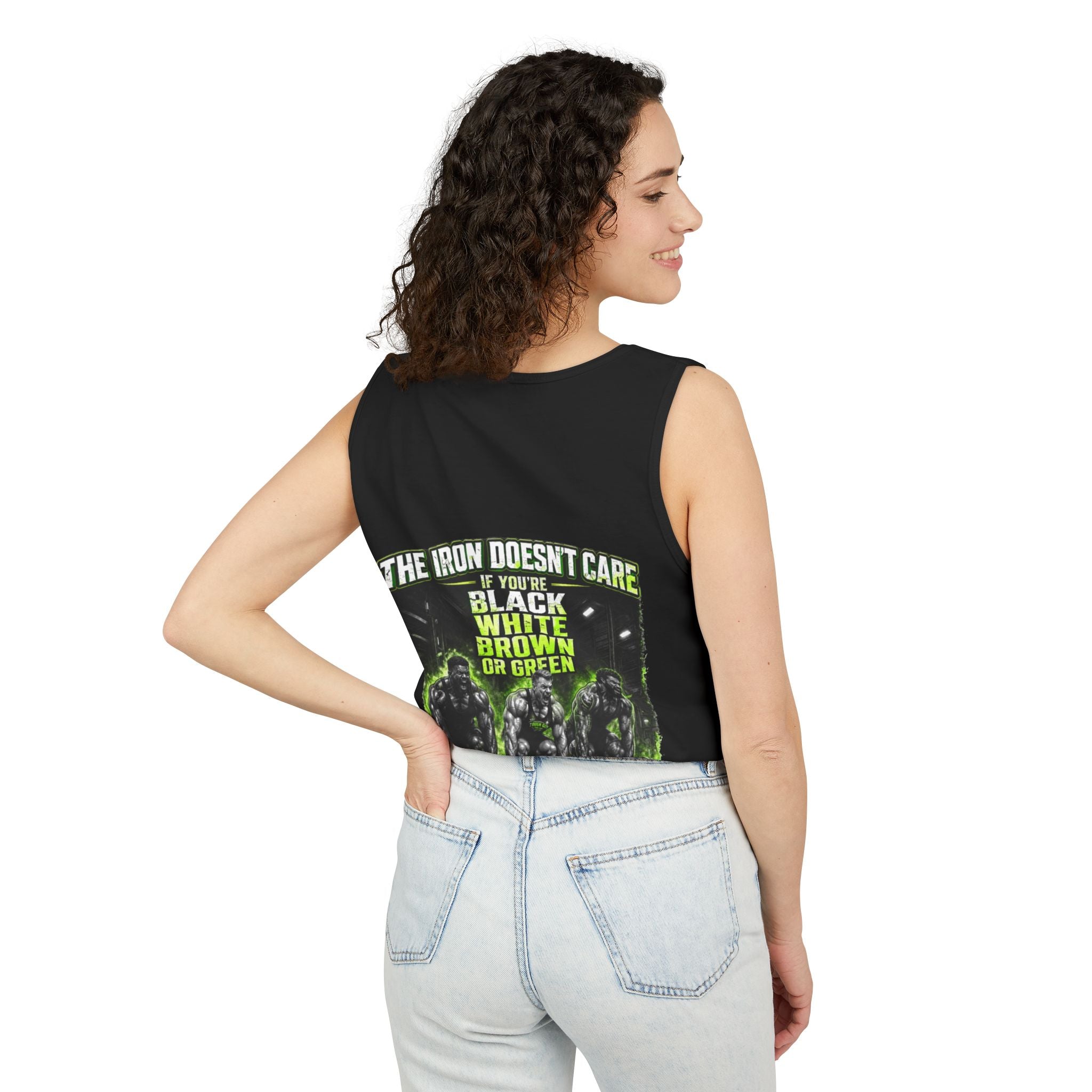 Tank Top — “The Iron Doesn’t Care” Gym Motivation Weightlifting Tank