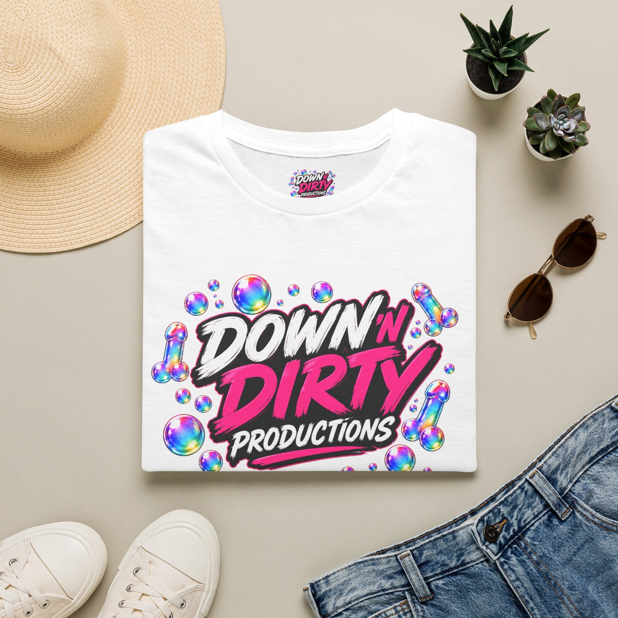 Down 'N Dirty Productions Graphic T-Shirt — Neon Bubble Logo Tee