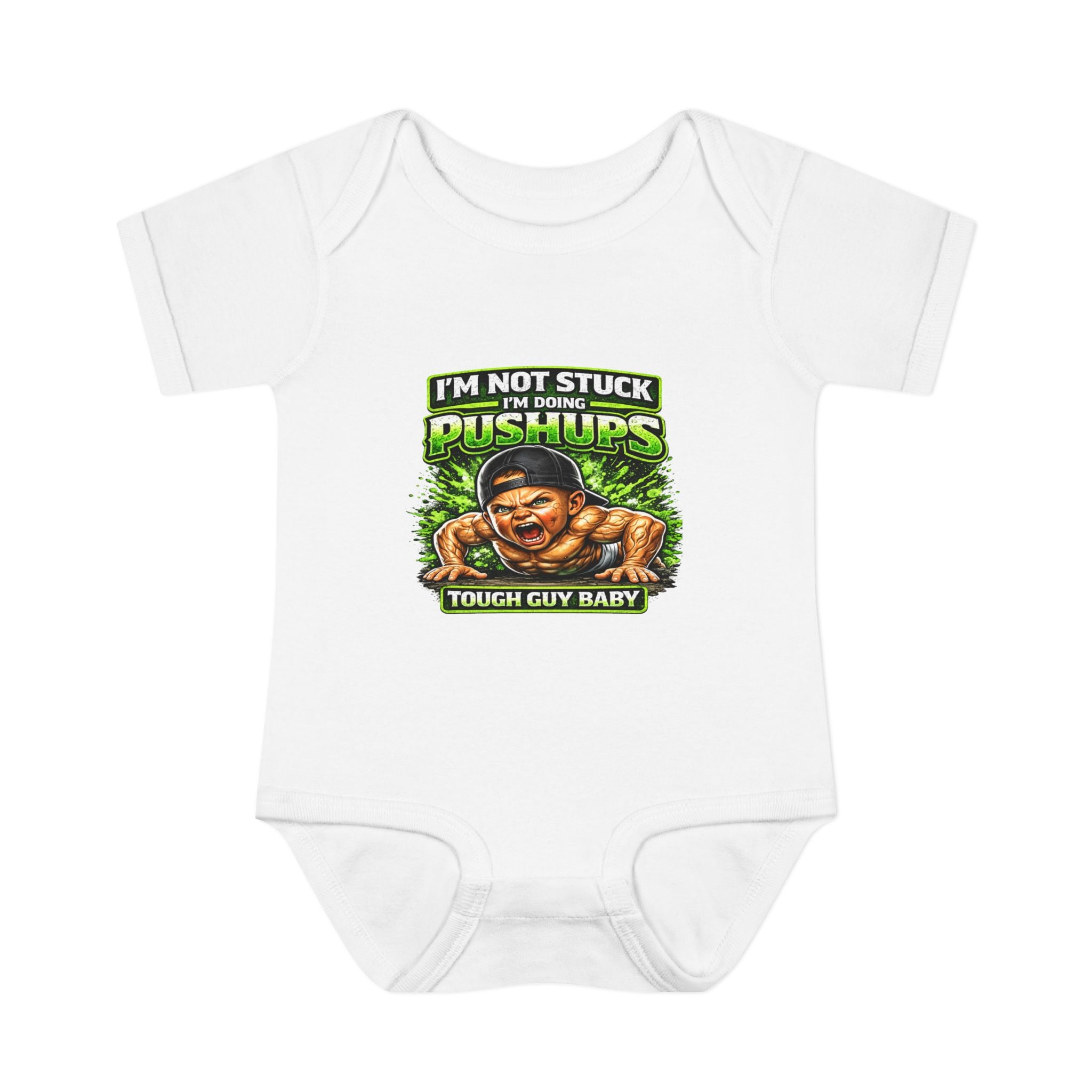 Tough Guy Baby Bodysuit - "I'm Not Stuck I'm Doing Pushups" Infant Onesie